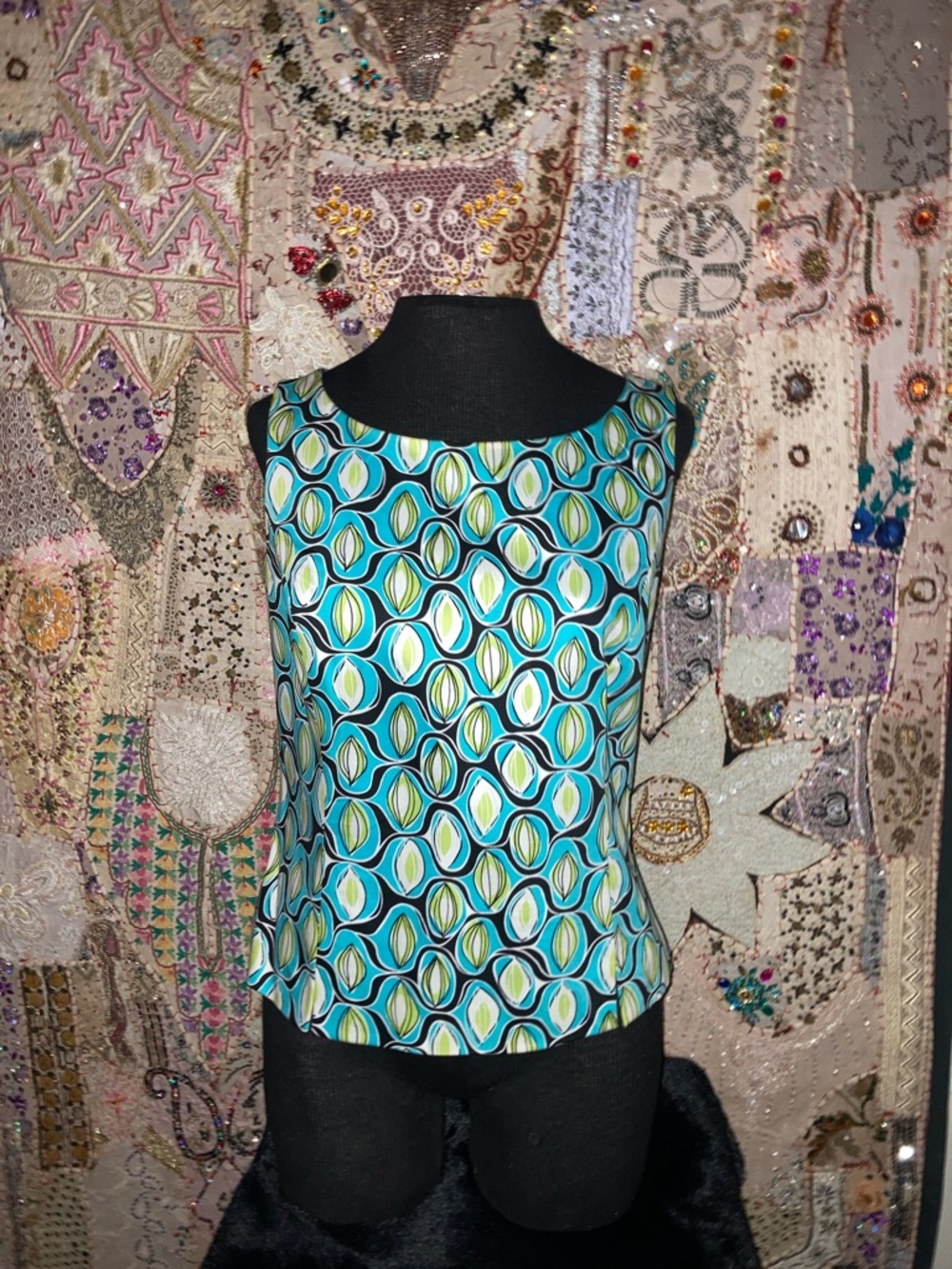 Amanda Smith Blue & Teal Geometric Sleeveless Tank